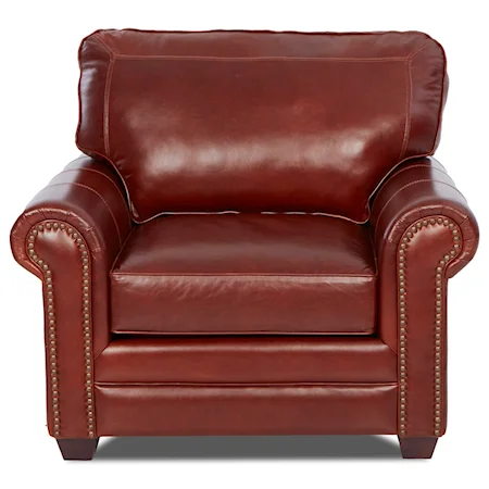 Transitional Leather Chair with Nailheads